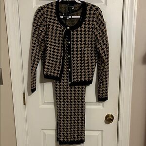 Maison Tara Black and Brown Houndstooth Long Sleeve Dress Set